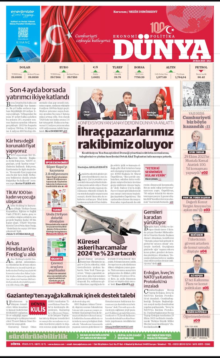 📌 #İhraç pazarlarımız rakibimiz oluyor 

📌 Son 4 ayda #borsa'da yatırımcı ikiye katlandı 

📌 Gemileri karadan yürütüyor 

📌 Küresel askeri harcamalar 2024'te %23 artacak 

Detaylar dunya.com'da.