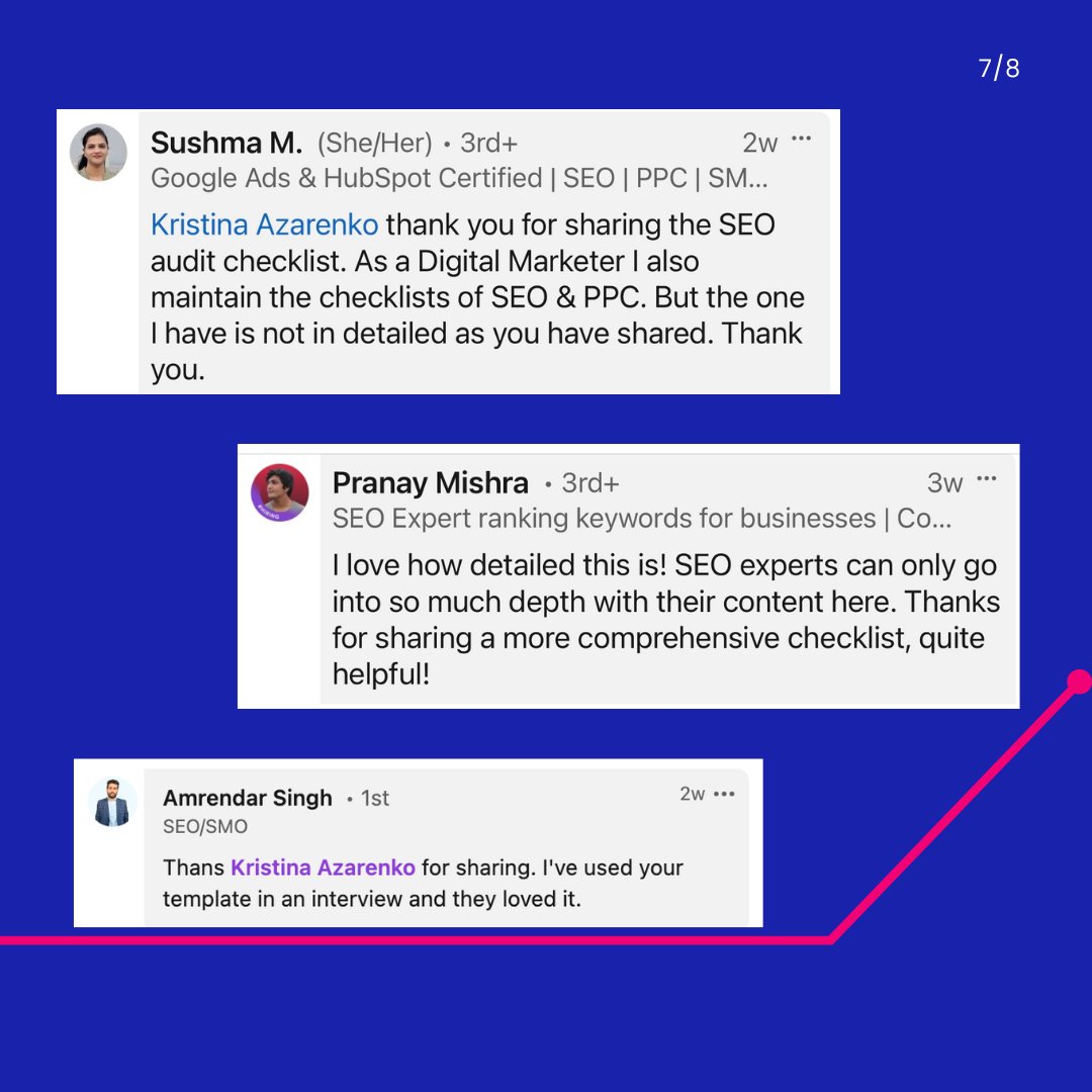 I’ve done at least 3000 audits in over a decade of my SEO career. And I put together this checklist to help you. By using it, you will make your audits 3 times faster.

Grab the checklist now techseo.pro/checklist/