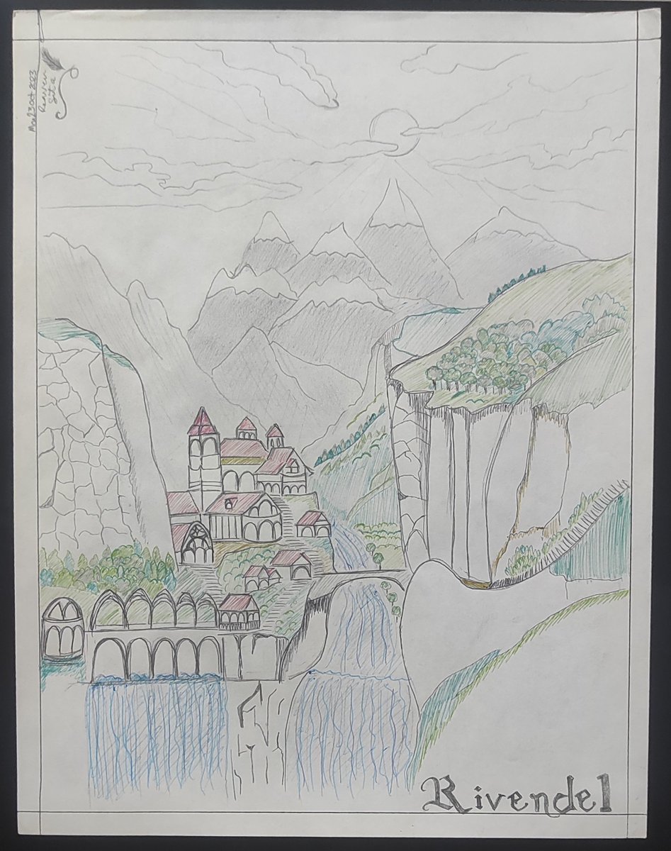 Today I want to participate in the #Tolkientober (even if it's just once), which shares a theme with #TolkienTrewsday, here my drawing of “Rivendell”, an elven paradise to rest.
