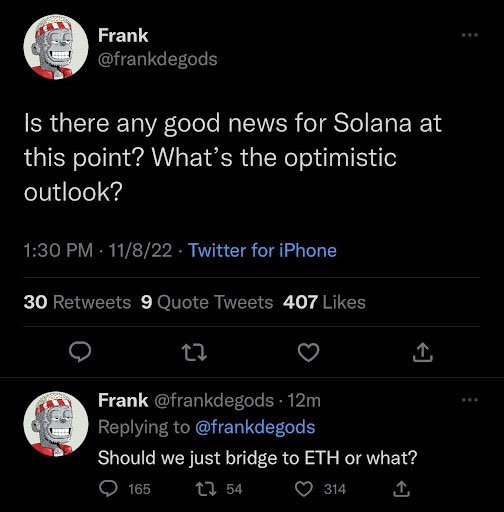 tofushit888's tweet image. It will be funny wen $SOL pumps to $33.3 in 2 weeks, which would mark 1 year since dis tweet from @frankdegods

Almost biblical