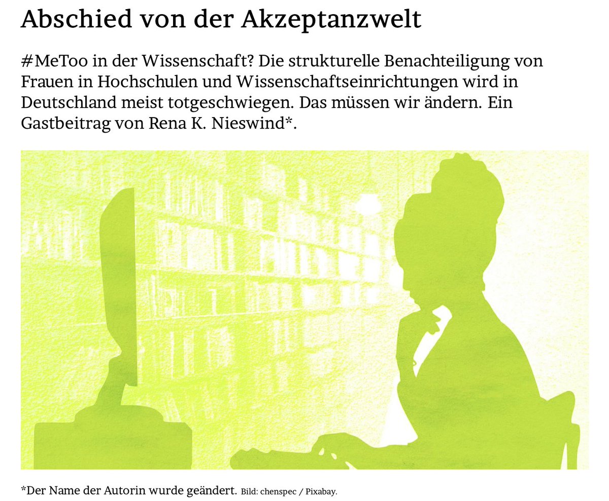 JMWiarda's tweet image. Abschied von der Akzeptanzwelt

#MeToo in der #Wissenschaft? Die strukturelle Benachteiligung von #Frauen in Hochschulen und Wissenschaftseinrichtungen wird in Deutschland meist totgeschwiegen. Das müssen wir ändern. Von Rena K. Nieswind*.

Im Blog: jmwiarda.de/2023/10/24/abs…