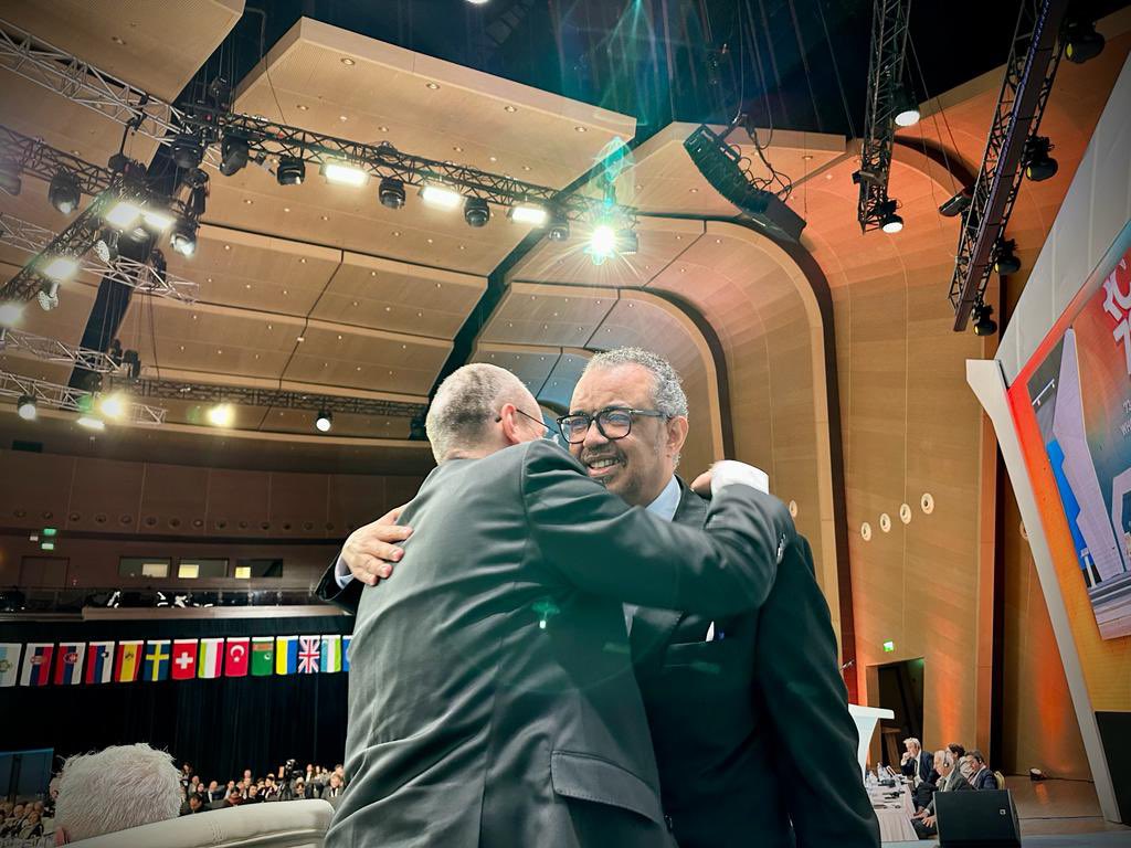 DrTedros's tweet photo. Congratulations, my brother @hans_kluge, on a successful start to the #RC73. We meet at a dark time for the region and our world. Solidarity for #HealthForAll is needed more than ever. Thank you for your leadership and dedication. Together! https://t.co/3CdV29qur1