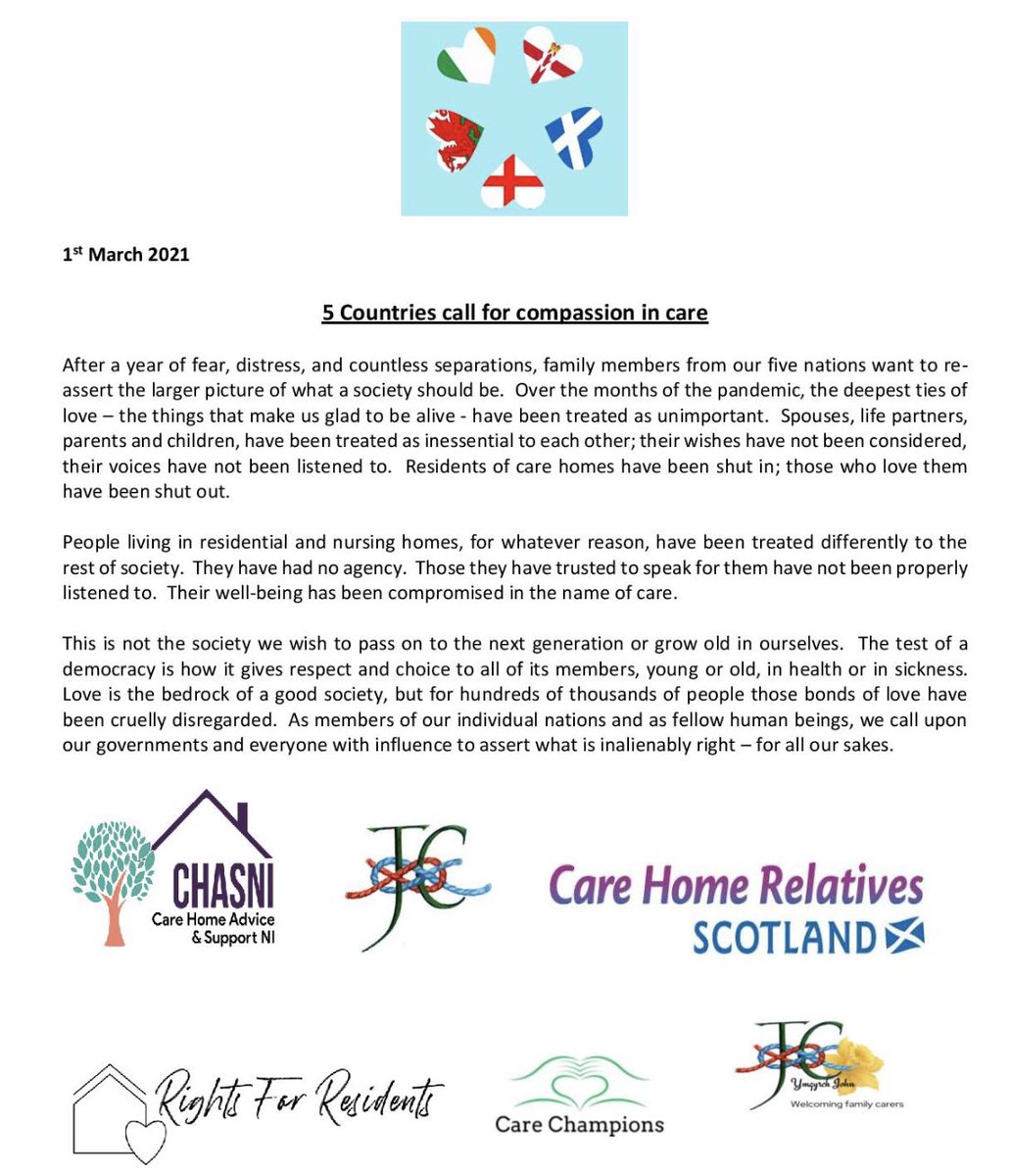 rightsforresid2's tweet image. The letter we wrote @ChrScotland @CareChampions2 @JohnCampaign in 2021 is as relevant today as it was then. #FiveNations united in calling for the legal right to a #CareSupporter for the #humanrights of those in health and care settings to be respected #RightsForResidents 4/5