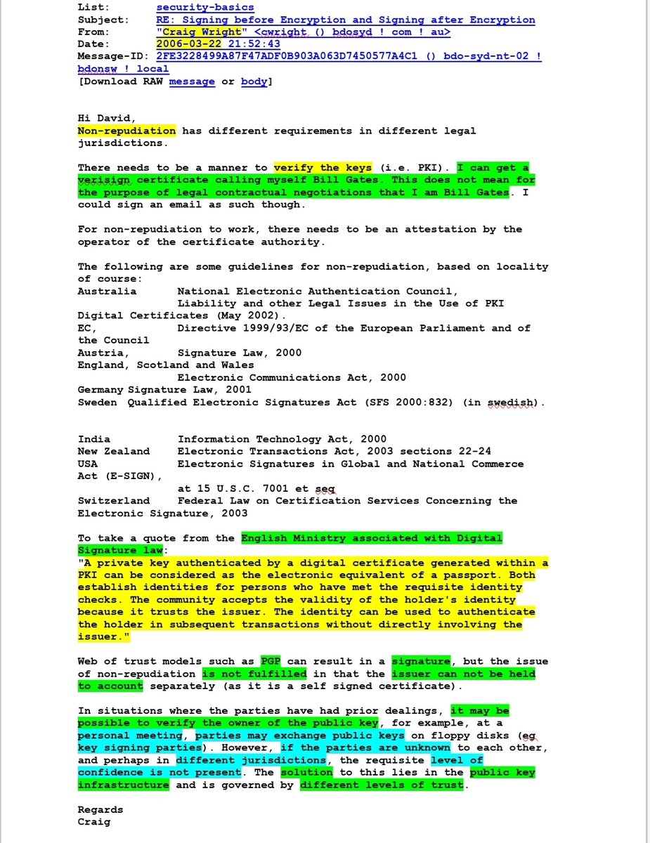 In 2006, CSW already knew that digital signature does not prove ownership or identity.
Funny that, I guess the bitcoin Maxi is wrong again 🙄