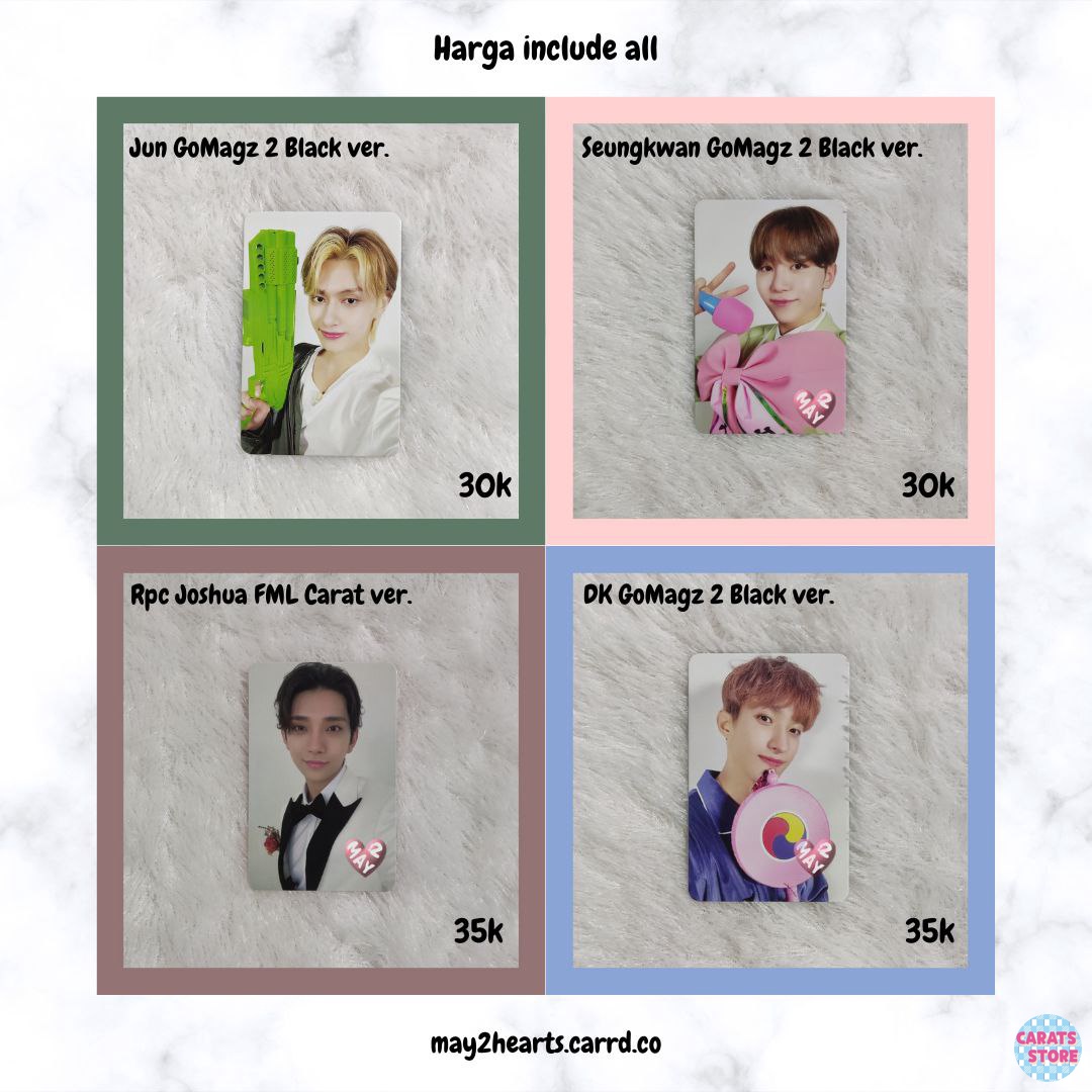 Svts aab SEVENTEEN 🌼 Jun, DK, Seungkwan GoMagz Vol.2 Black ver. 🌼 Joshua FML Carat ver. ✅ Req 🍊 live jadi 24~28k only include all ✅ Keep event 11.11 Dom Bandung, dm @may2hearts 💖