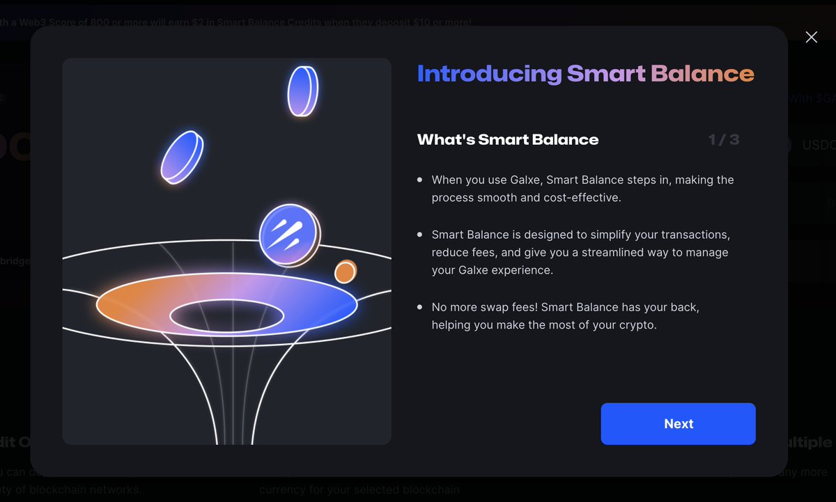 Galxe's tweet photo. Introducing Galxe Smart Balance ☄️

Deposit stable coins or $GAL for gas fees, removing the hassle of token swaps between chains. Mint your Galxe passport, NFTs, OATs, and more!

https://t.co/B6EAwkhpaw https://t.co/XJp041MnFh