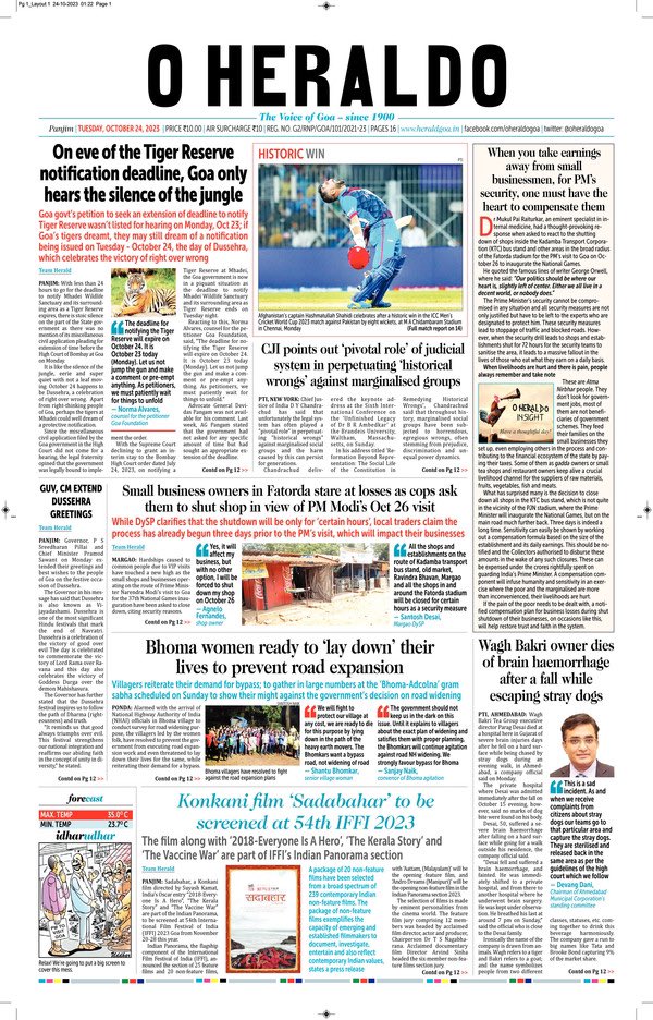 oheraldogoa's tweet photo. On eve of the #TigerReserve notification deadline, Goa only hears the #silence of the #jungle; When you take #earnings away from #smallbusinessmen, for #PM's security, one must have the heart to #compensate them
Read: https://t.co/Iz1NPT0g7U
#Goa #News https://t.co/DjeKZVnWnh
