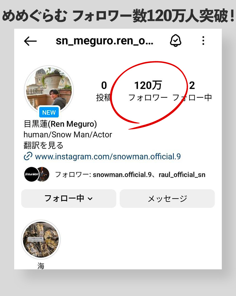 🖤🎊／ #めめぐらむ のフォロワー数が【130万人】突破！🎉✨ ▽目黒蓮