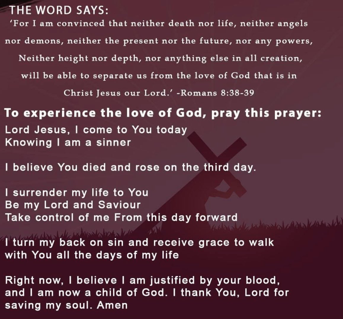 MuyiEkhator's tweet image. Please say this prayer of salvation. Jesus Christ is the only way to salvation. #Salvation #SurrenderToChrist #Christianity