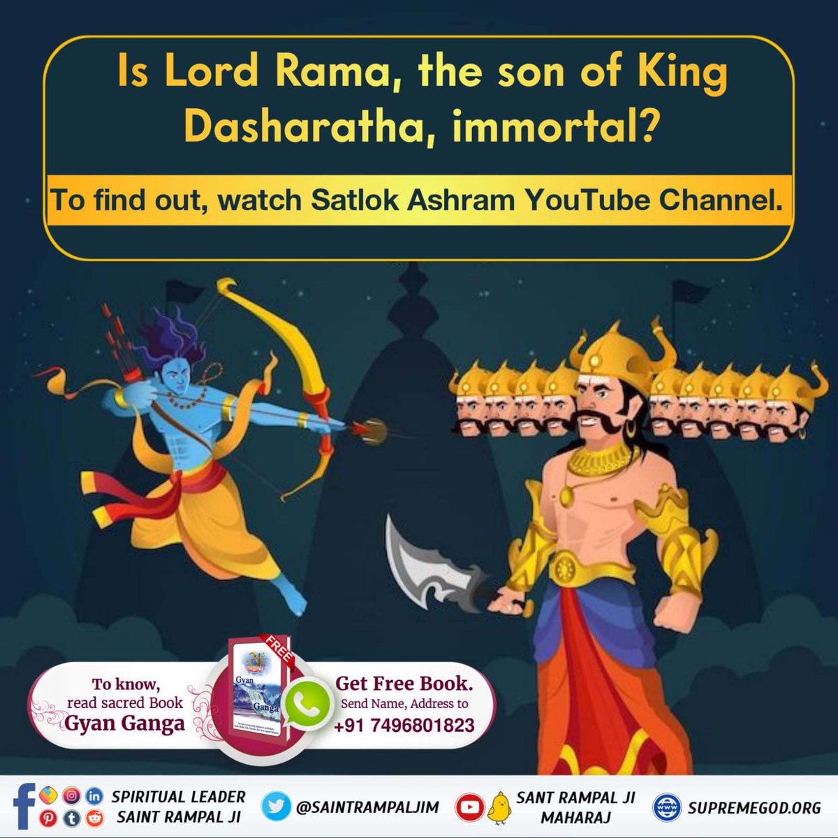 #SpiritualMessageOnDussehra Everyone remembers Ram, but no one knows who the real Ram is. To know, watch Sadhna Channel at 7.30pm. – Sant Rampal Ji Maharaj