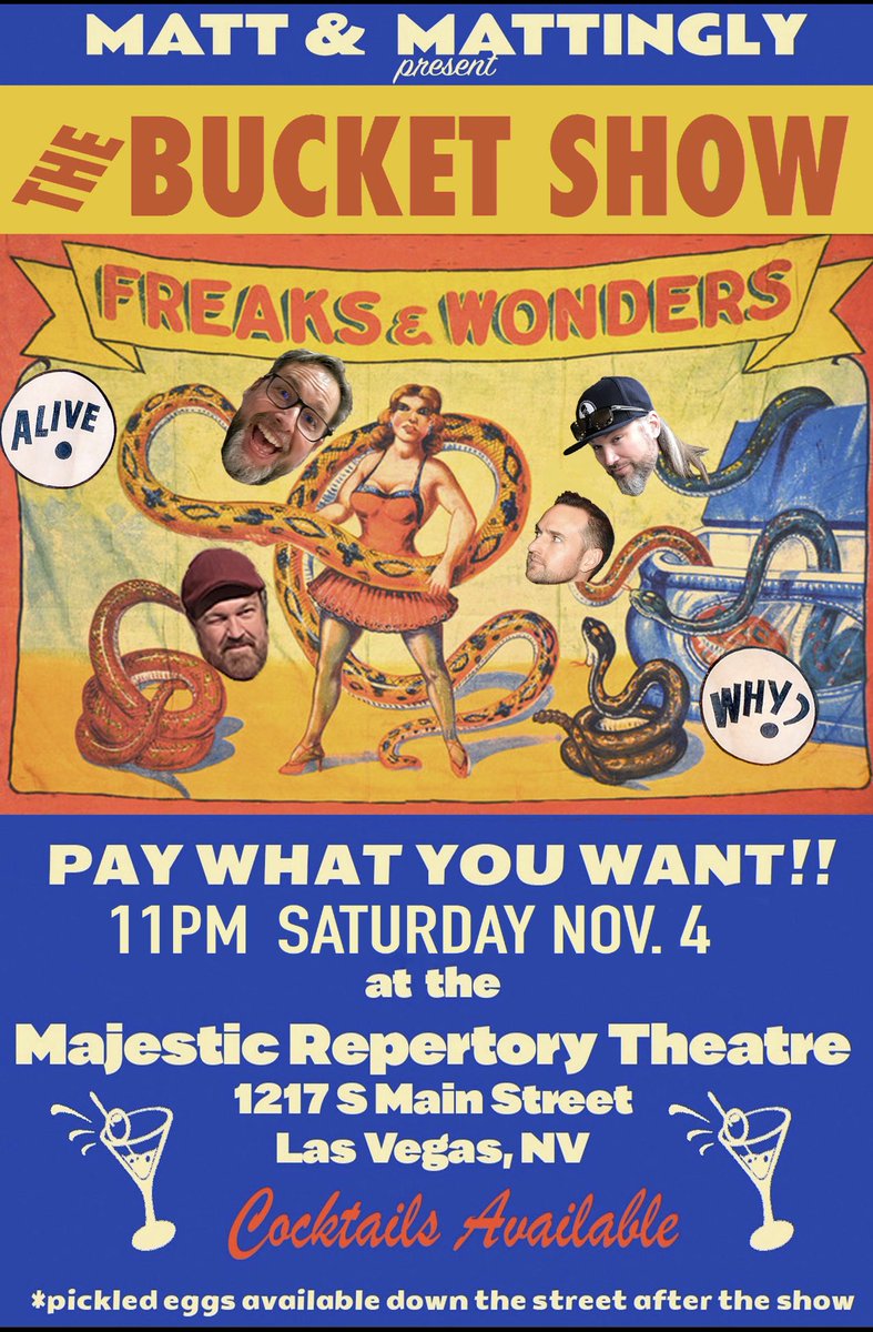 Matt Donnelly: The Mind Noodler (@sweetmattyd) on Twitter photo ~Oh snap~ 
Paul’s visiting Vegas…
That means it’s Bucket Show time!
Come see one fantastic night of Improv
Nov 4 
11pm
Pay what you like
Majestic Rep 
<a href="/HeyScoops/">Matt and Mattingly's Ice Cream Social</a> @bucketshow <a href="/Audioguyjacob/">Jacob Smith</a> <a href="/thefamouspaul/">Paul Mattingly</a> <a href="/Michaelspadoni/">Spadoni</a> ~Oh snap~ 
Paul’s visiting Vegas…
That means it’s Bucket Show time!
Come see one fantastic night of Improv
Nov 4 
11pm
Pay what you like
Majestic Rep 
<a href="/HeyScoops/">Matt and Mattingly's Ice Cream Social</a> @bucketshow <a href="/Audioguyjacob/">Jacob Smith</a> <a href="/thefamouspaul/">Paul Mattingly</a> <a href="/Michaelspadoni/">Spadoni</a>