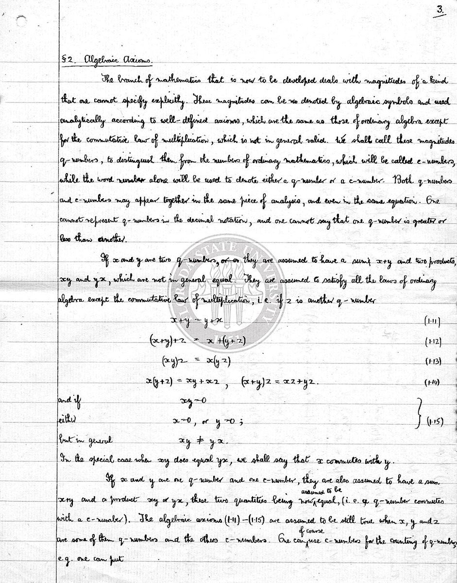 PhysInHistory's tweet photo. Paul Dirac's Ph.D thesis was not typed. It was handwritten and submitted in 1926. The title of the thesis was simply "Quantum Mechanics". Dirac is one of the founding fathers of Quantum Mechanics. https://t.co/Ds6PwGtPXu