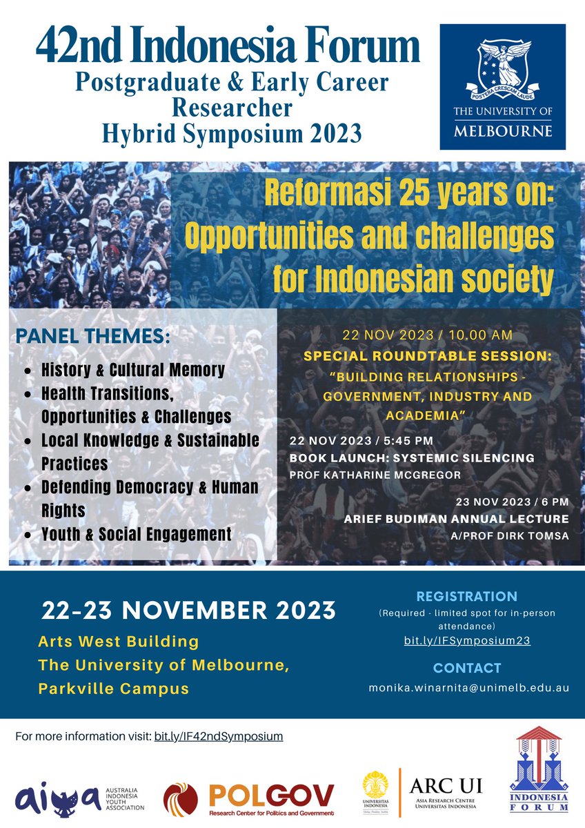 The 42nd Indonesia Forum Postgraduate &amp; Early Career (Hybrid) Symposium is less than one month away! Grab your seats FAST.

Registration: bit.ly/IFSymposium23