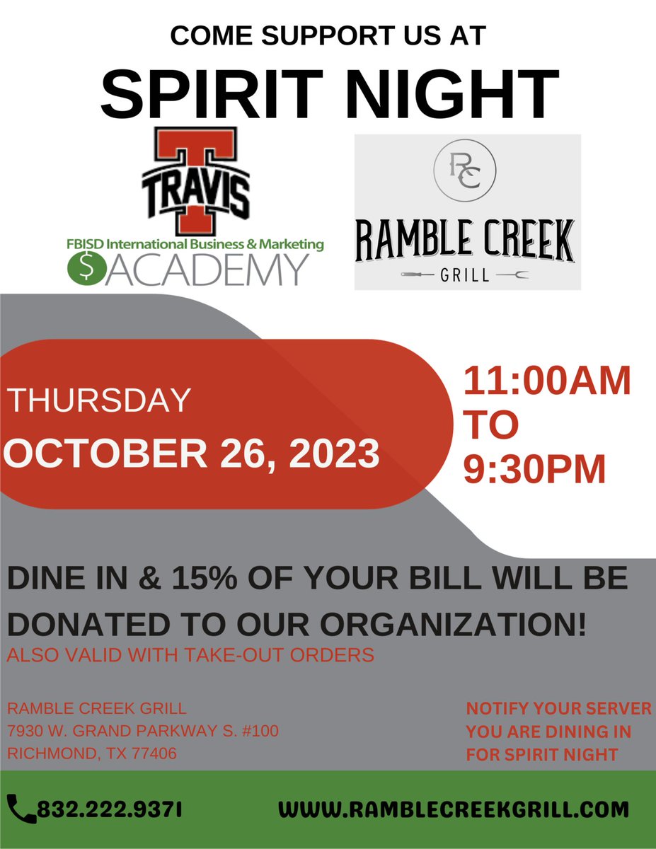 Spirit Night - Thursday, Oct. 26th