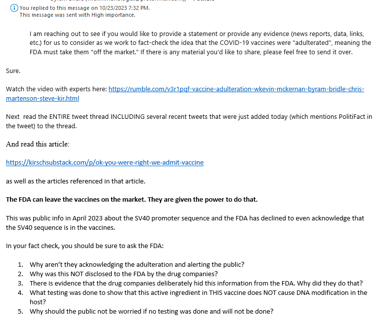 stkirsch's tweet photo. My response to the Politifact "Fact Checker" on my SV40 tweet. Posting here for the record. Watch how none of this is incorporated in the "fact check."