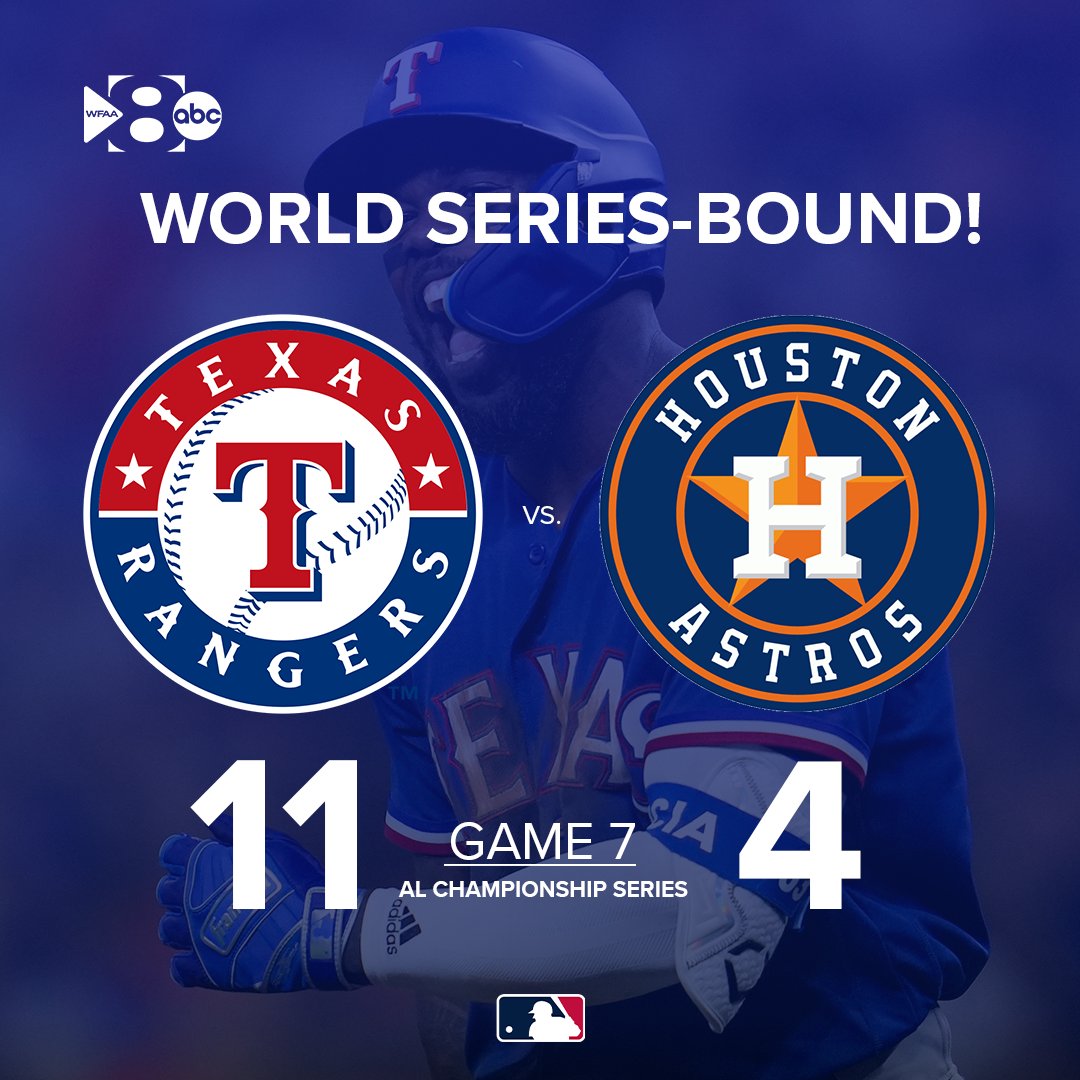 wfaa's tweet photo. TEXAS WINS THE PENNANT! ⚾ 

RECAP: https://t.co/dSrWHcFlfO https://t.co/qw5PDtXjBe