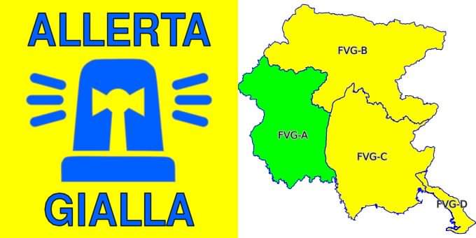 #AllertameteoFVG - ALLERTA REGIONALE 21 DEL 2023
DALLE 00:00 DEL 24/10 ALLE 12:00 DEL 25/10 ALLERTA GIALLA  PER PIOGGE INTENSE, LOC. MOLTO INTENSE SULLE ZONE FVG-B E FVG-C ; ALLERTA GIALLA IDRAULICA ZONA FVG-C, POSSIBILI MAREGGIATE SULLE ZONE FVG-C E FVG-D E ACQUA ALTA