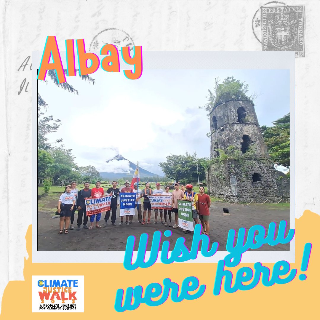 GreenpeaceSEA's tweet photo. L👀K: The Climate Justice Walk Team make a quick stop at Cagsawa Ruins, at the foot of Mt. Mayon- the world’s most perfect natural cone! https://t.co/qdnF05QuUP