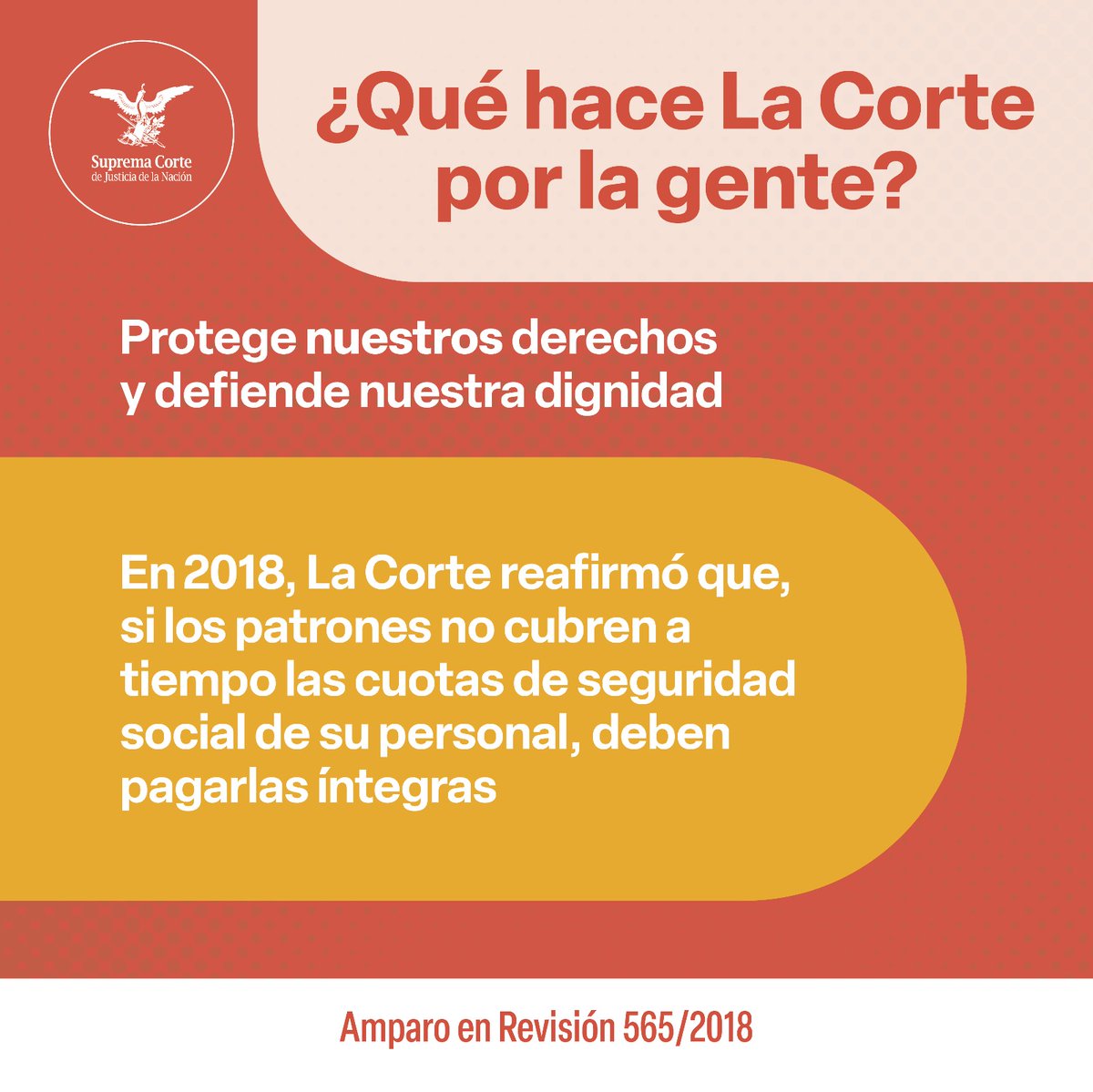 SCJN's tweet photo. ¿Qué hace #LaCorte por la gente?

Estas son tres sentencias de #LaCorte que han protegido el derecho a la seguridad social y a la no discriminación de las y los trabajadores 👇

#LaCorteContigo
#SaberEsTuDerecho https://t.co/KTFel0iFhB