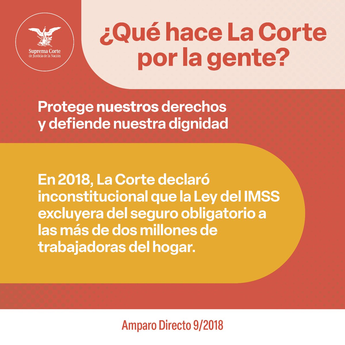 SCJN's tweet photo. ¿Qué hace #LaCorte por la gente?

Estas son tres sentencias de #LaCorte que han protegido el derecho a la seguridad social y a la no discriminación de las y los trabajadores 👇

#LaCorteContigo
#SaberEsTuDerecho https://t.co/KTFel0iFhB