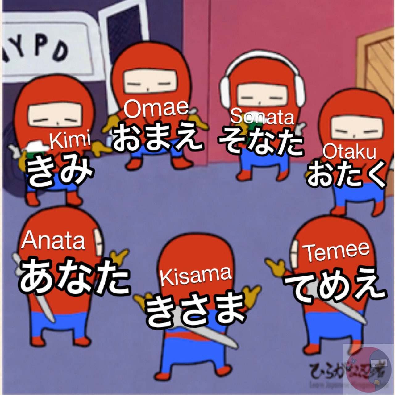 Anata, Omae, Temee, Kimi, Kisama あなた, お前, てめぇ, 君, 貴様