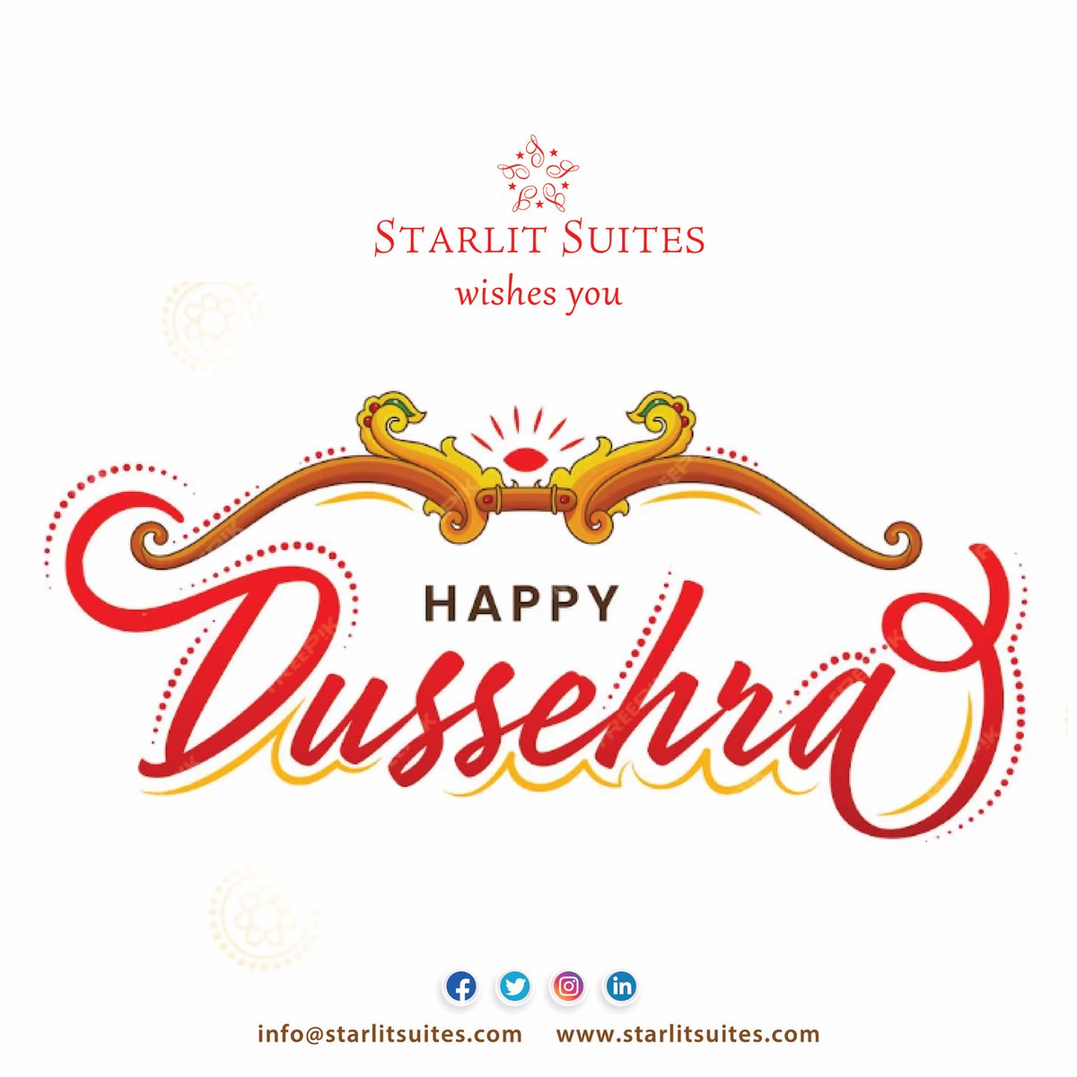 Wishing you a happy and blessed #Dussehra from all of us at Starlit Suites✨ May this auspicious festival bring good health, happiness and prosperity! #HappyDussehra #starlitsuites #Bengaluru #kochi #Neemrana #tirupati #shirdi #aparthotels #servicedapartments #hotel