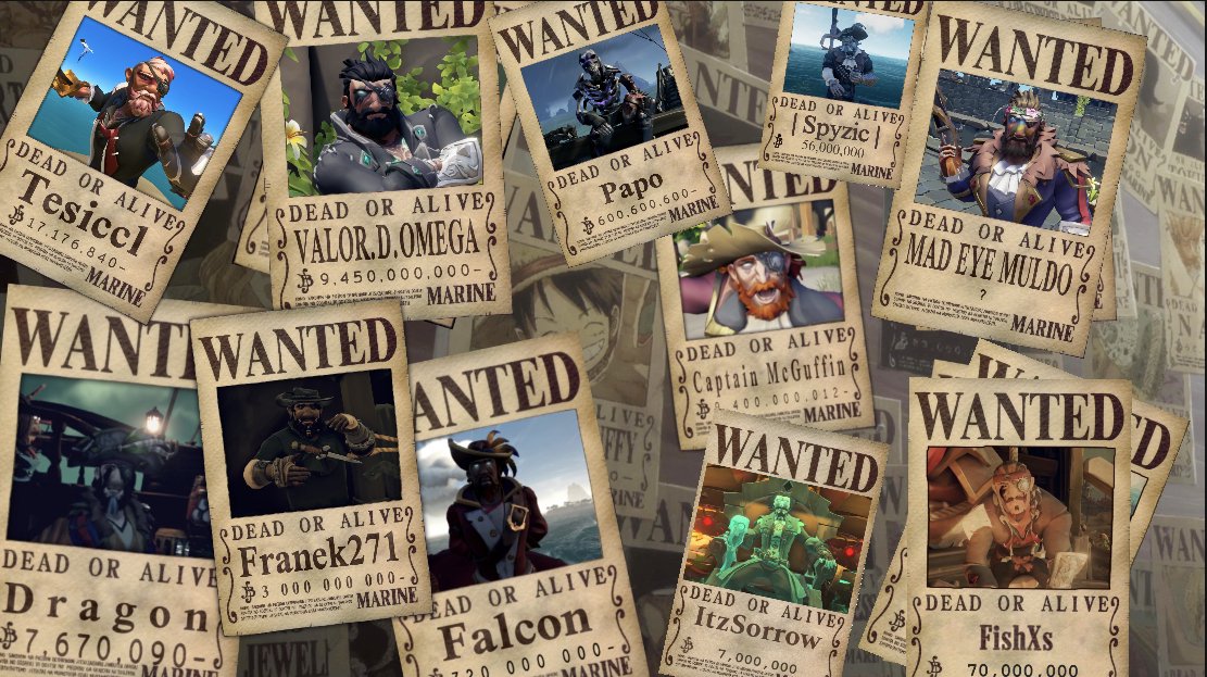 It would seem the World Government and the Grand Maritime Union have placed substantial bounties on our Nakama. 

Our notoriety as a Yonko Fleet will only grow and grow! 

Major thanks to <a href="/FishXss/">FishXs</a> for the AMAZING Wanted poster splash!! 

#SeaOfThieves #BeMorePirate