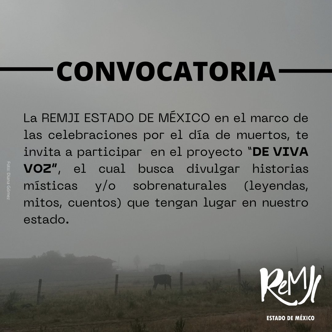 ReMJI_EdoMex's tweet photo. ¿Conoces alguna historia, mito, cuento, leyenda?

La REMJI Estado de México en el marco de las celebraciones por el día de muertos, les invita a participar en la siguiente convocatoria: https://t.co/YwF2HHtszd