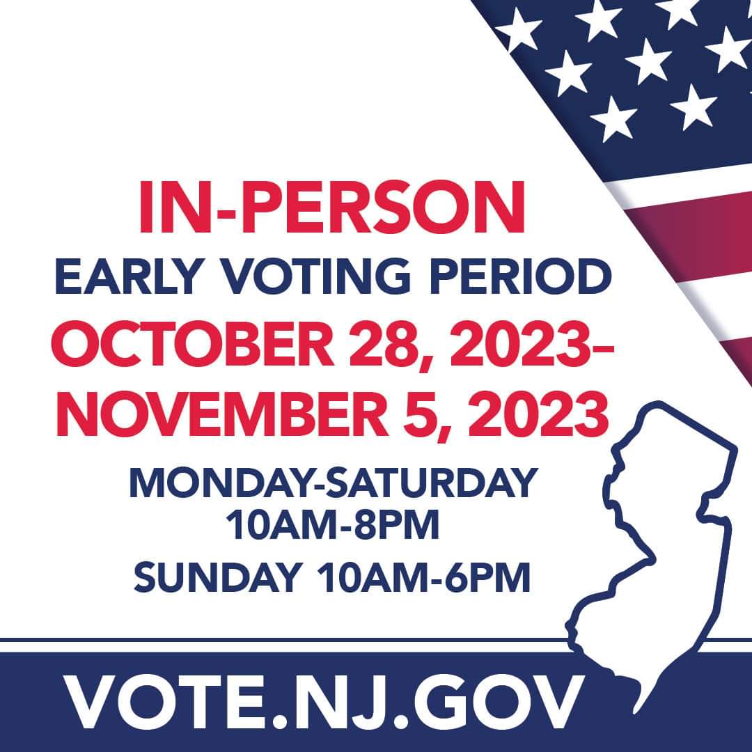 friendsofandrew's tweet photo. Did you know that you can vote early in person in the upcoming November General Election? From 10/28 – 11/5, you can cast your ballot in person on your own schedule. Find your county’s early voting locations at https://t.co/AQovYCucwM. #NJVotes #EarlyVoting https://t.co/4NZROvK4Yp