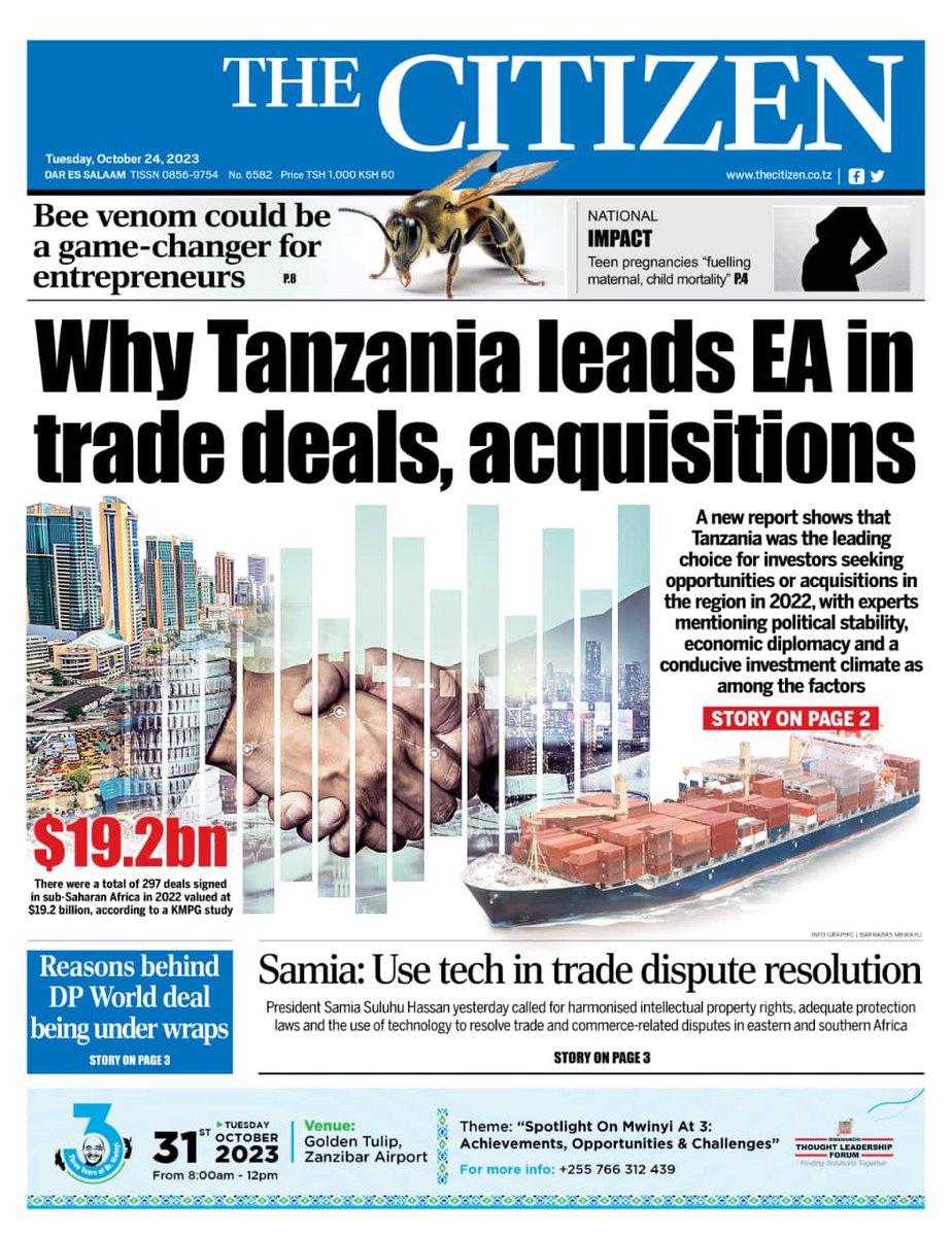 TheCitizenTz's tweet photo. Top headlines this Tuesday, October 24,  2023.

Grab a copy of TheCitizen at any newsstand or online via:

PlayStore - https://t.co/o11qwn5rWj 
App store - https://t.co/5FLhkXNoqP 

Website -epaper.nation.africa/tz
 https://t.co/HKGroi7sW7

#TheCitizenNews
#empoweringthenation https://t.co/mubHlrUuMb