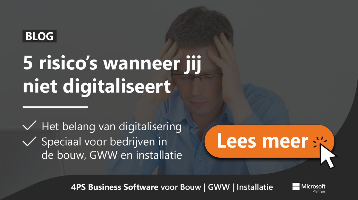 De technologische ontwikkelingen volgen elkaar snel op. Het is zaak om in jouw bouwbedrijf #digitalisering te omarmen. Want wacht jij te lang met digitalisering dan is dat niet zonder risico’s... 
 
ow.ly/s8J450PZxbf

#bouw #GWW #installatie
