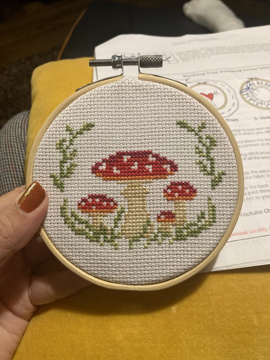 Big day today. Released a song into the world and also finished a cross stitching project I got from the local library. Support your local library!