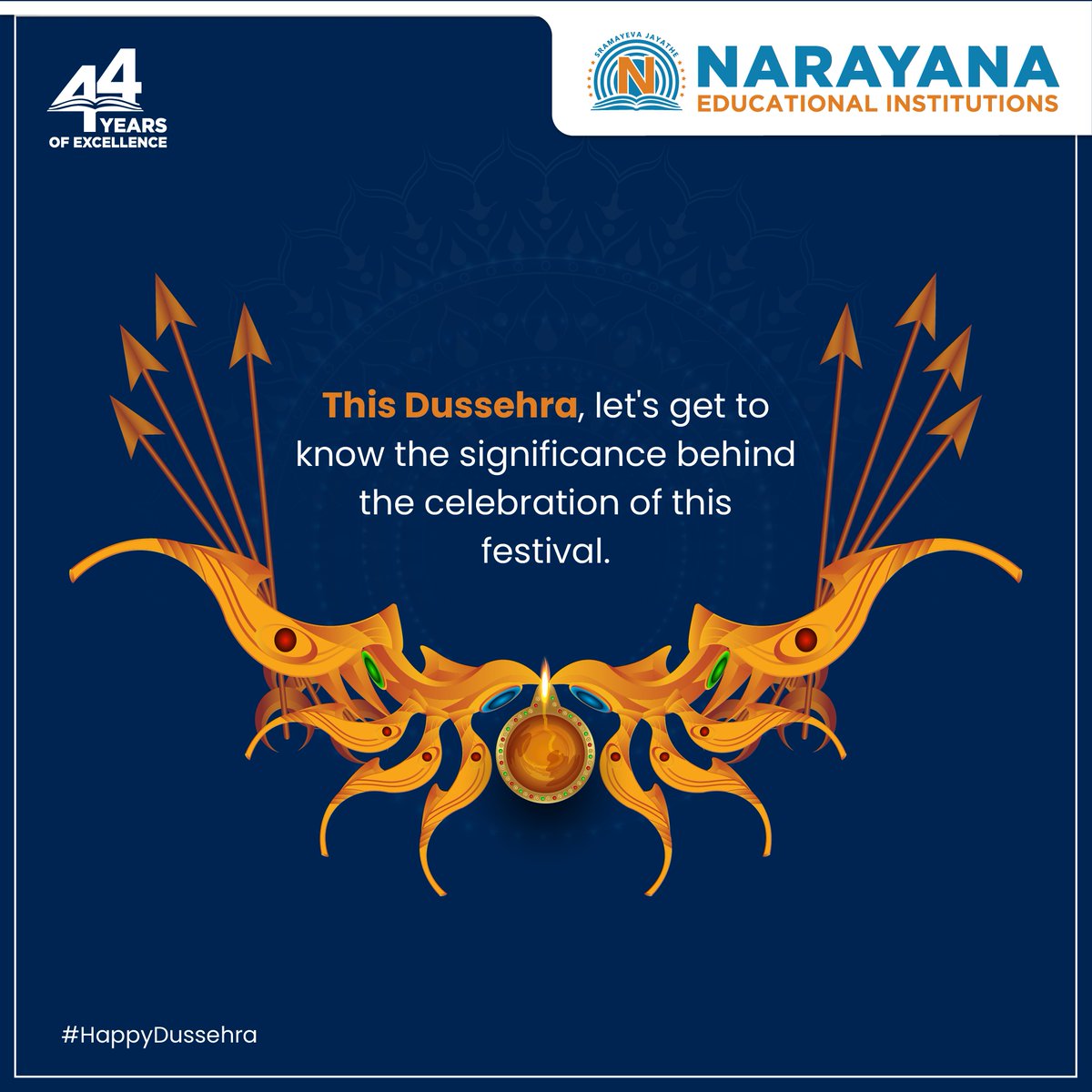 NarayanaEdu's tweet photo. Celebrating the triumph of good over evil, the power of truth, and the victory of righteousness! Wishing you all a joyous and prosperous Dussehra!

#Dussehra2023 #NavaratriFestival #Dussehra #GoodOverEvil  #FestiveVibes #44YearsOfExcellence #NarayanaSchools #TheNarayanaGroup https://t.co/5VeBwuvFqz
