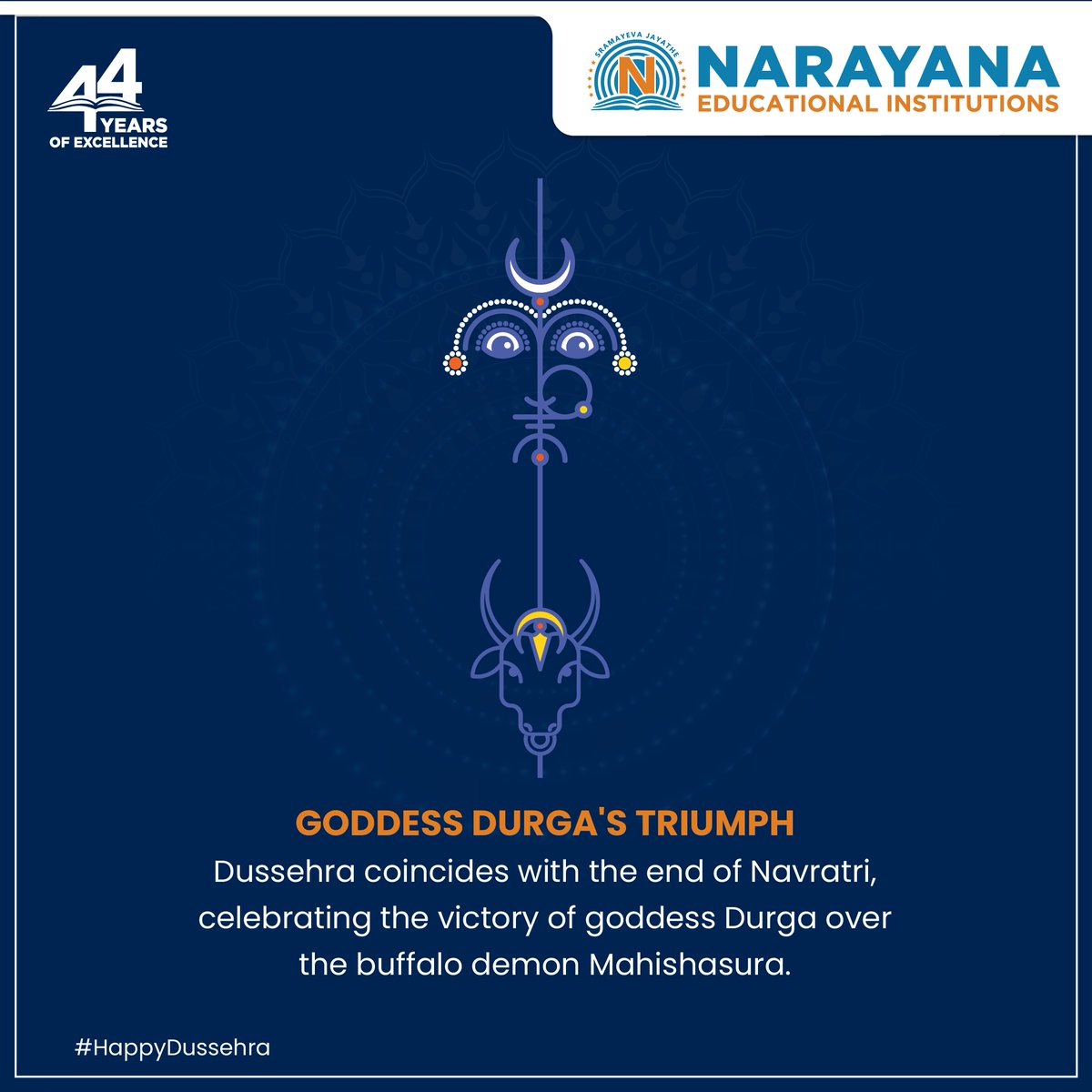 NarayanaEdu's tweet photo. Celebrating the triumph of good over evil, the power of truth, and the victory of righteousness! Wishing you all a joyous and prosperous Dussehra!

#Dussehra2023 #NavaratriFestival #Dussehra #GoodOverEvil  #FestiveVibes #44YearsOfExcellence #NarayanaSchools #TheNarayanaGroup https://t.co/5VeBwuvFqz