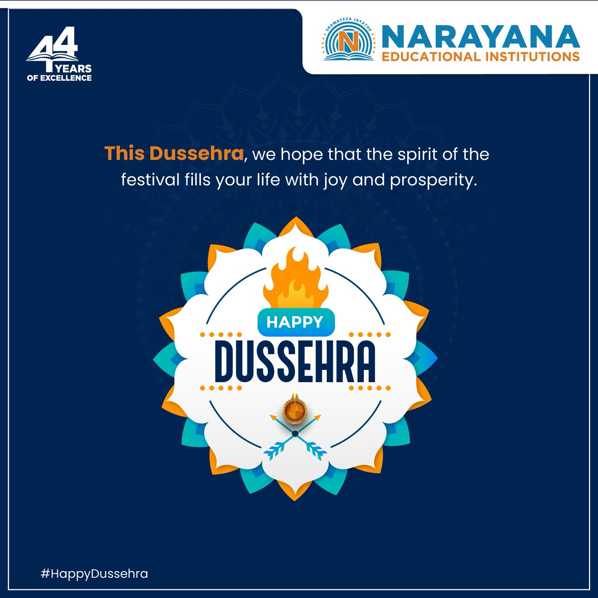 NarayanaEdu's tweet photo. Celebrating the triumph of good over evil, the power of truth, and the victory of righteousness! Wishing you all a joyous and prosperous Dussehra!

#Dussehra2023 #NavaratriFestival #Dussehra #GoodOverEvil  #FestiveVibes #44YearsOfExcellence #NarayanaSchools #TheNarayanaGroup https://t.co/5VeBwuvFqz