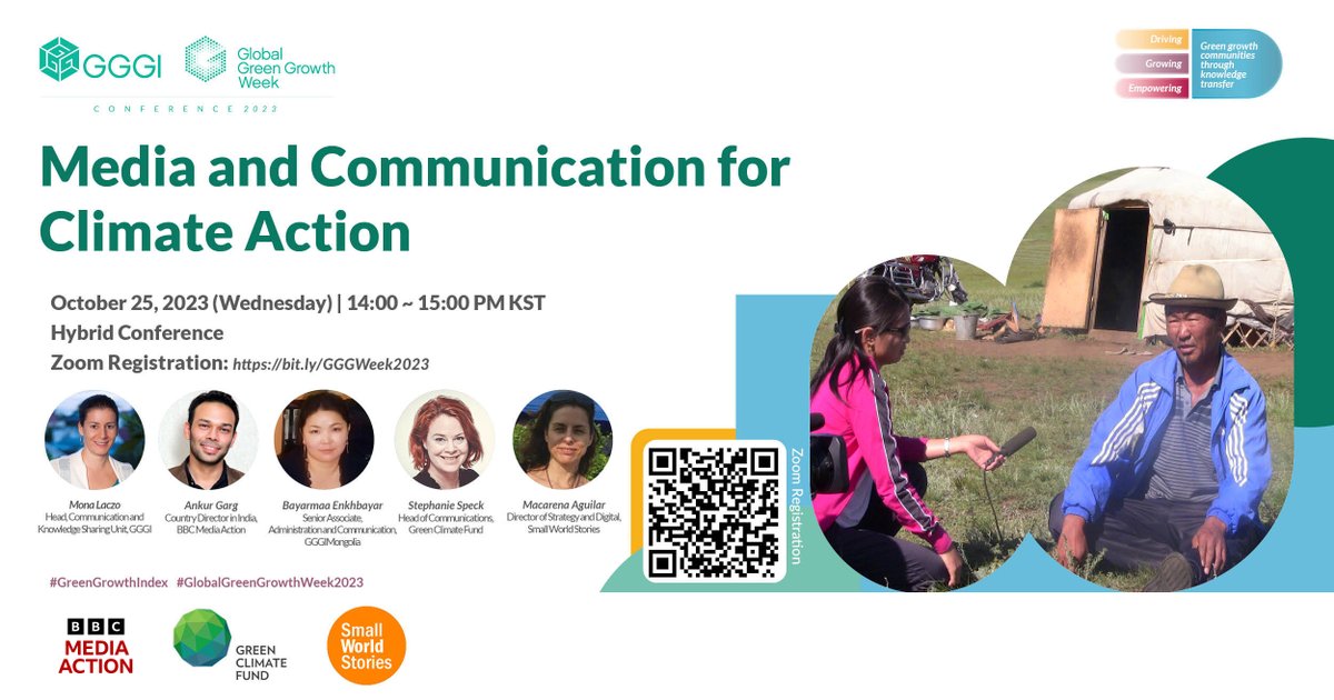 bbcmediaaction's tweet photo. What role can media and communication play in #climate action? We’re joining #GGGWeek2023 to share our learning – join us in Seoul or online! 
Learn more and register: 
https://t.co/6bdk4x6Q8Z
with @gargalal @MLaczo @theGCF @MacarenaSWS @GggiMongolia https://t.co/6FwQRrBFn0