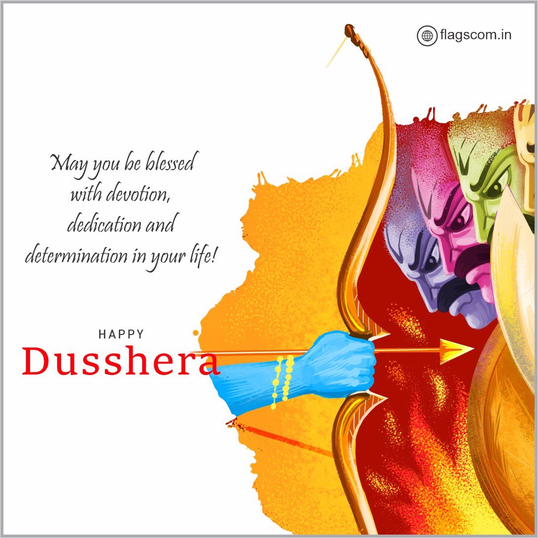 May the light of knowledge and the triumph of good over evil fill your life with joy and prosperity this 𝐃𝐮𝐬𝐬𝐞𝐡𝐫𝐚! 🏹🌟 #Vijayadashami #HappyDussehra #Dussehra #VictoryofGoodoverEvil #FlagsCommunications
