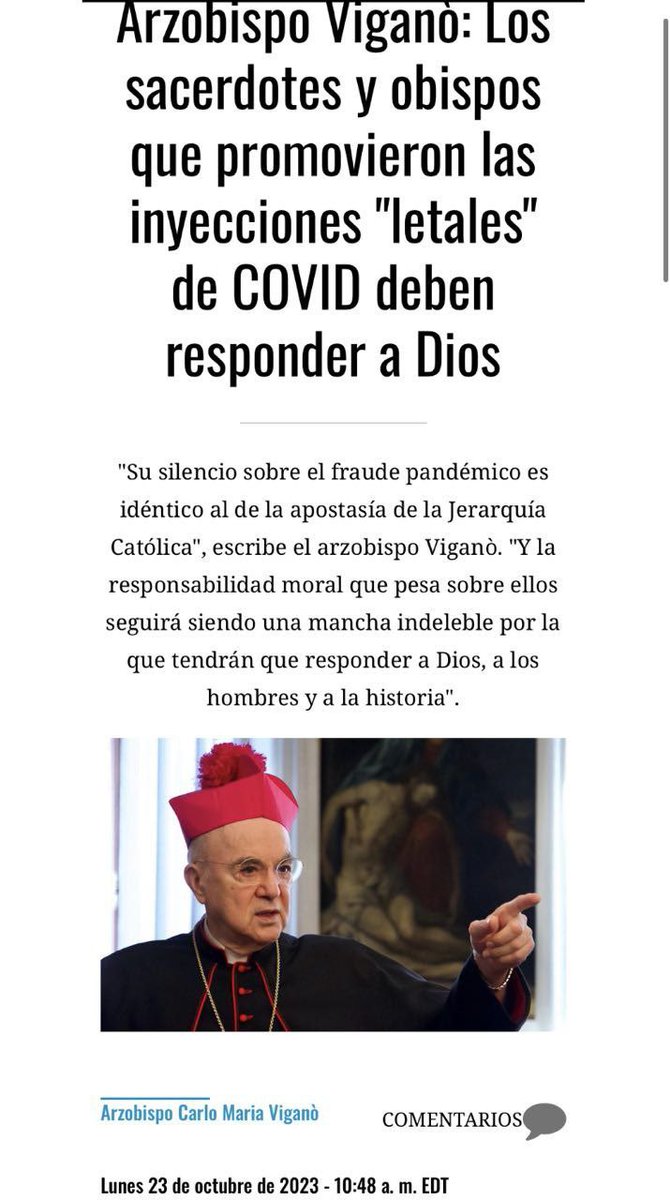OVNIS_UFOs's tweet photo. ✝️ Arzobispo Viganò: Los sacerdotes y obispos que promovieron las #inyecciones "#letales" de #COVID deben responder a #Dios. https://t.co/BDTywbjQ6J