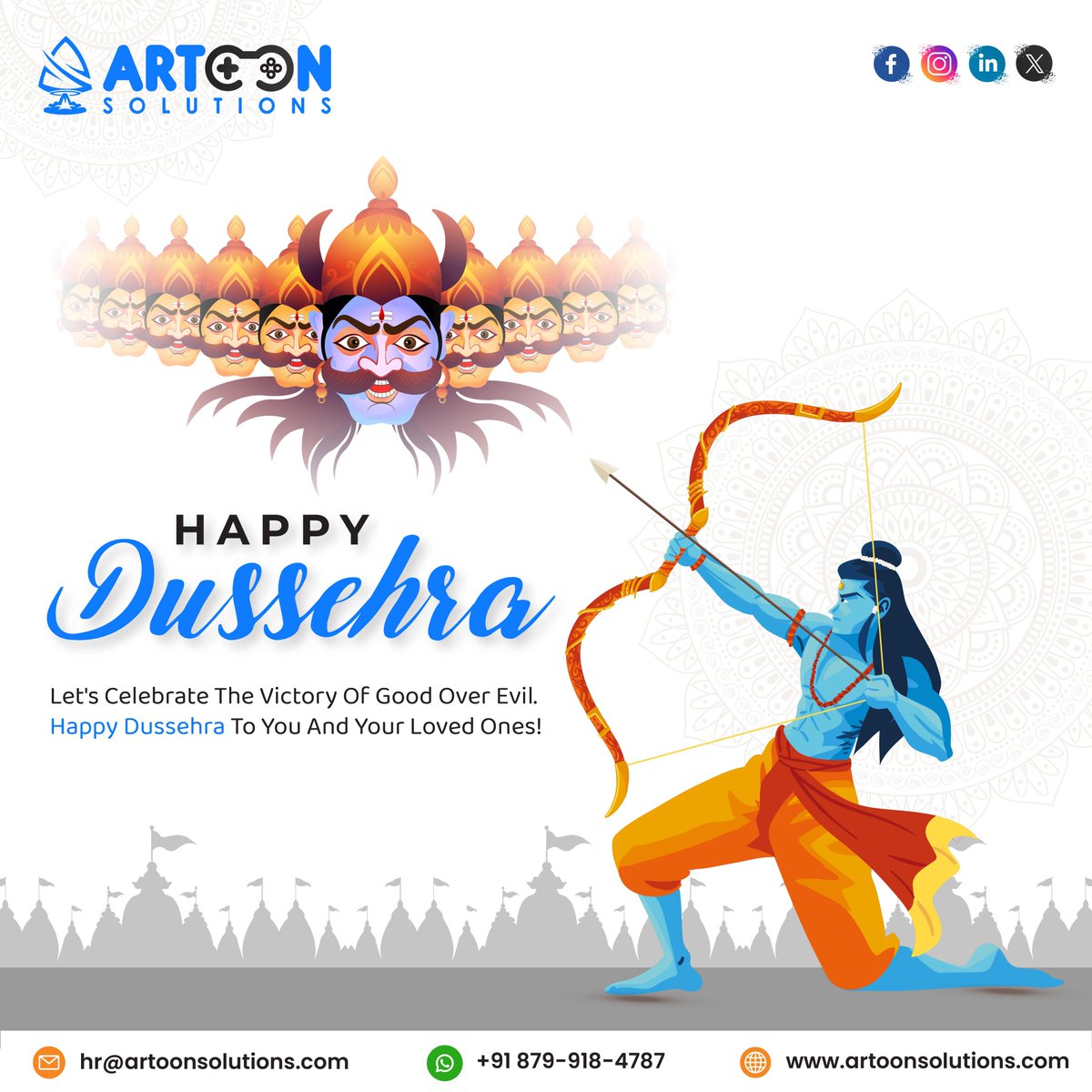 Happy Dussehra 🙌

Dussehra is a reminder that no matter how powerful evil may seem, goodness always prevails. 🙏🔥

#VictoryOfGood #Dussehra #dussehra2023 #VijayaDashami #VijayaDashami2023 #Dussehrawishes #Dussehrafestival #artoonsolutions