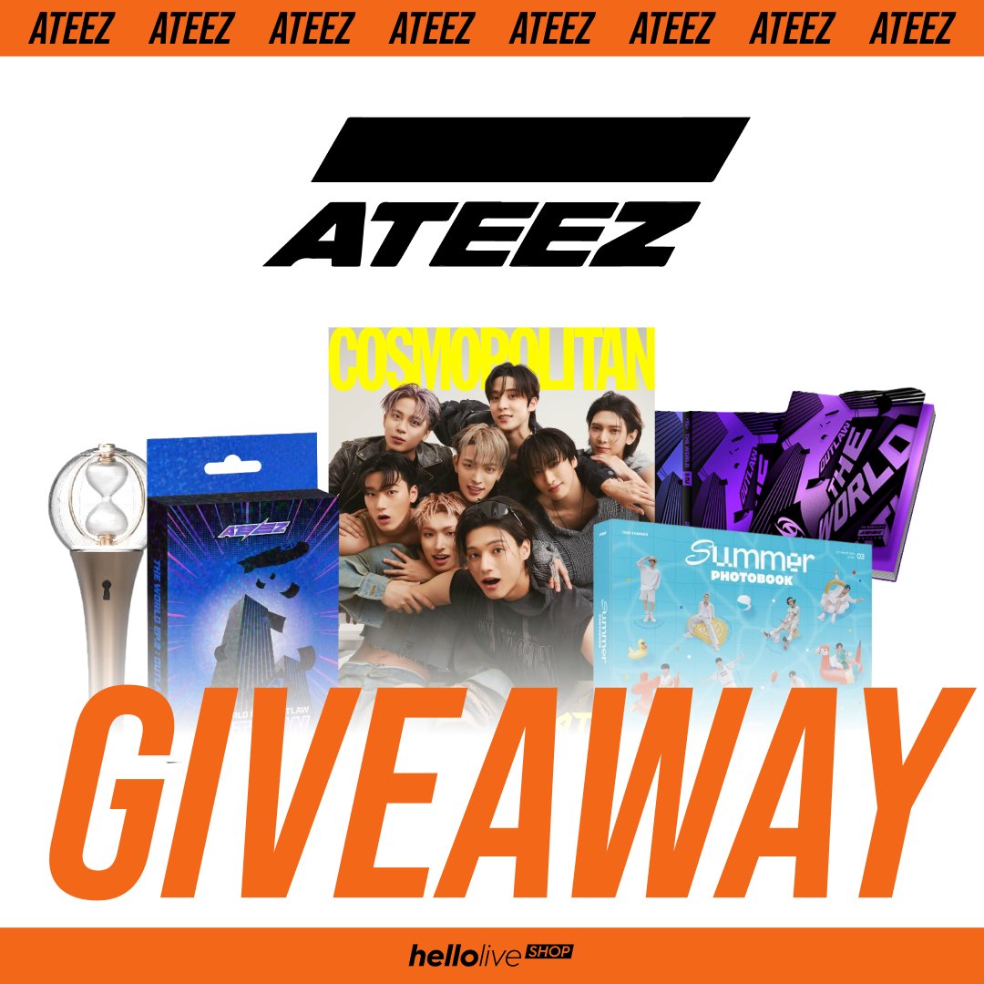hellolive_shop's tweet photo. 🛎️ hellolive SHOP #Giveaway Alert for #ATINY

Today, we're hosting a giveaway for #ATEEZ DEBUT 5TH ANNIVERSARY

📌 Simple Rules:
✔️Worldwide Giveaway (FREE SHIPPING)
✔️5 Winners(Random Version, Random Prize)
*OFFICIAL LIGHT STICK VER.2 
*2023 SUMMER PHOTOBOOK
*THE WORLD EP.2 : OUTLAW
*THE WORLD EP.2 : OUTLAW (PLATFORM ver.) 
*COSMOPOLITAN KOREA MAGAZINE 2023 AUGUST
✔️Like this post and follow me @hellolive_shop
✔️Tag your friends amap

⏰ Winner announcement 
Oct 27