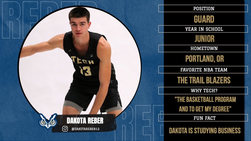 Get to know Dakota ‼️

Reber is entering his first year in the program and began his career at Incarnate Word.

Dakota is a versatile player who will use the season as a conference mandated redshirt year after transferring from Warner-Pacific. 

#GoOwls🦉