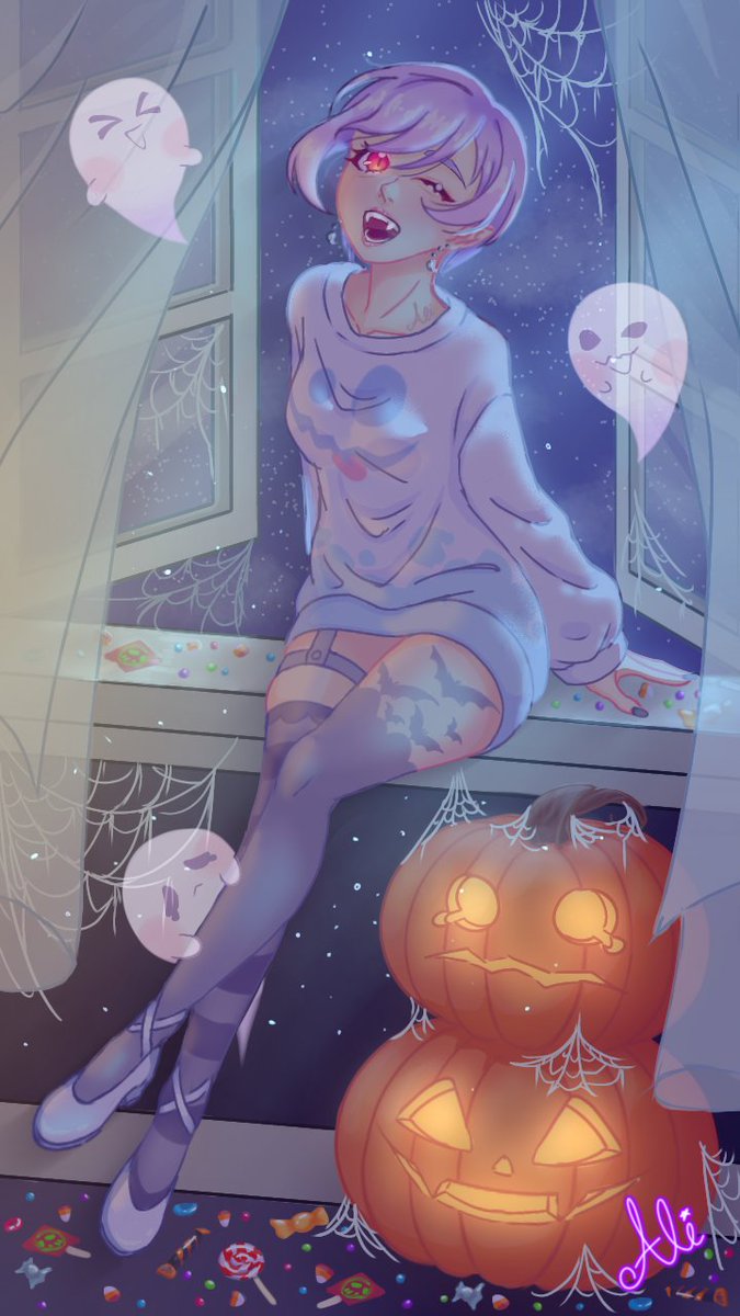 algeeola's tweet photo. HAPPY HALLOWEEN EVERYONE! ♡⁠(⁠>⁠ ⁠ਊ⁠ ⁠<⁠)⁠♡ did this for #REALITYHalloween as well as a outfit showcase. Vampire Algeola is excited to spend Halloween with you all ♡⁠(⁠Ӧ⁠ｖ⁠Ӧ⁠｡⁠)

#ENVtubers #digitalart #vtuberart https://t.co/rDDBuSs0G3