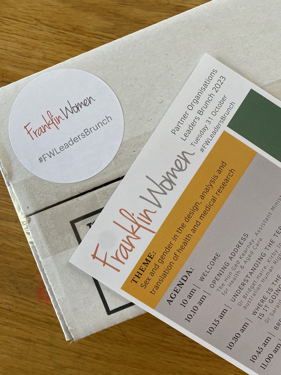Brunch packs going out today to our Partner Organisation reps attending next weeks #FWLeadersBrunch 🙌 The topic, Sex & Gender in the Design, Analysis and Translation of health and medical research, speakers @gedkearney @AAMRI_Aus @ADHagstrom @chenqiuji @cheryl_carcel Dr Haire 🙏