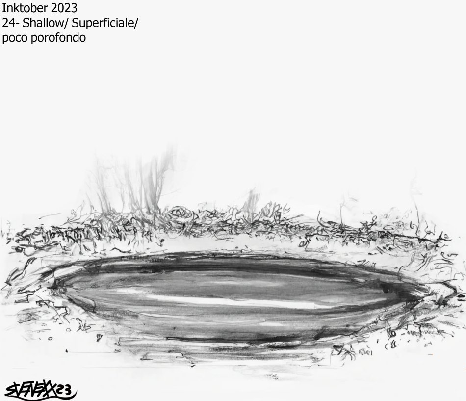 svenexx's tweet photo. inktober day 24- Shallow/Superficiale/Poco profondo

#inktoberitalia #inktober #inktober2023 #inktober2023day24 #inktober2023shallow #art #digital #ink #inktober #drawing #inkart #shallow  #superficiale #pond #stagno #blackandwhite #inktoberchallenge #inktoberchallenge2023 https://t.co/wTbUldqmMg