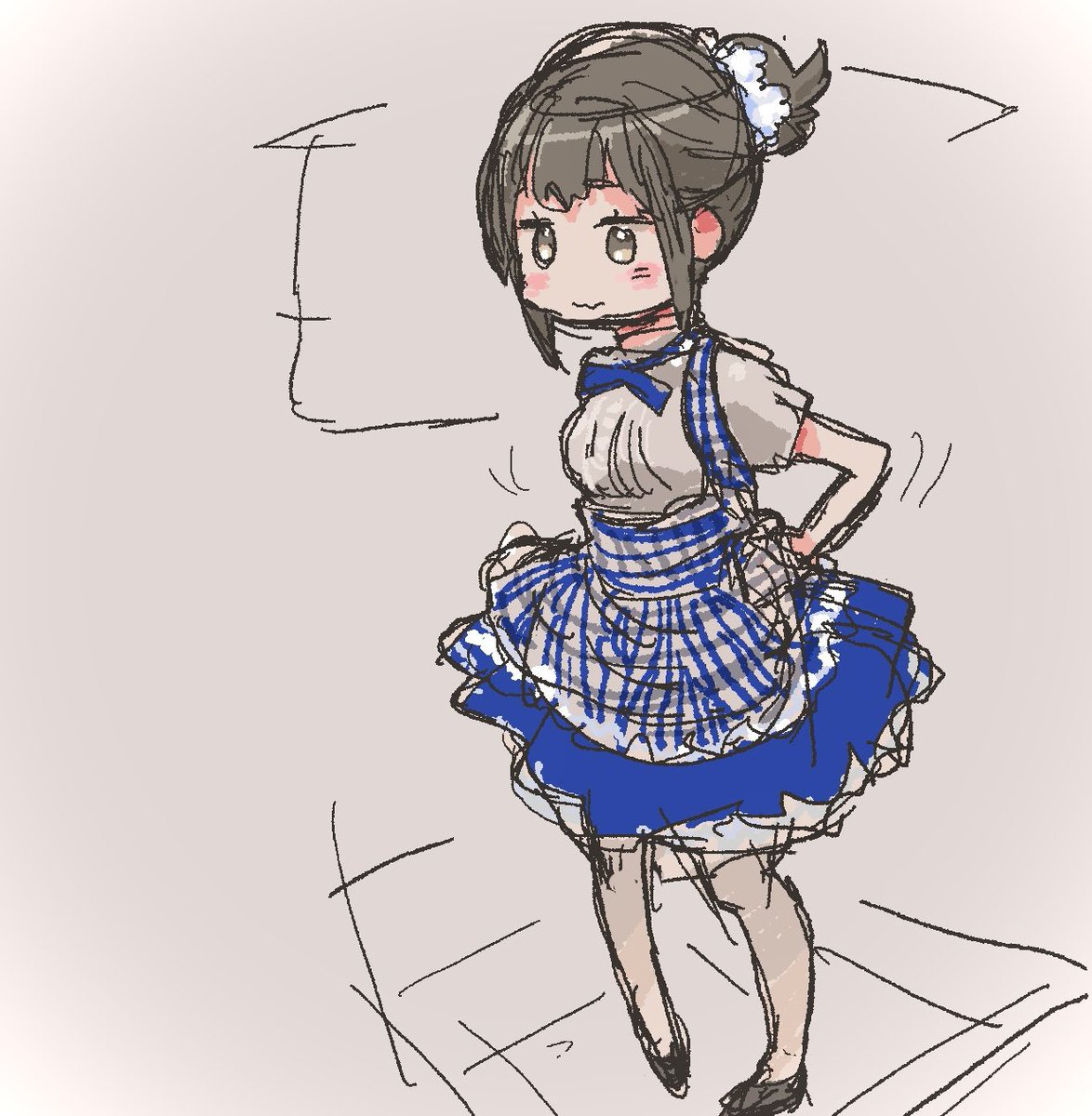 「神戸屋さんを眺めていたらエプロンの着崩れを直していてなるほどそういう形なのかと感」|こーわのイラスト