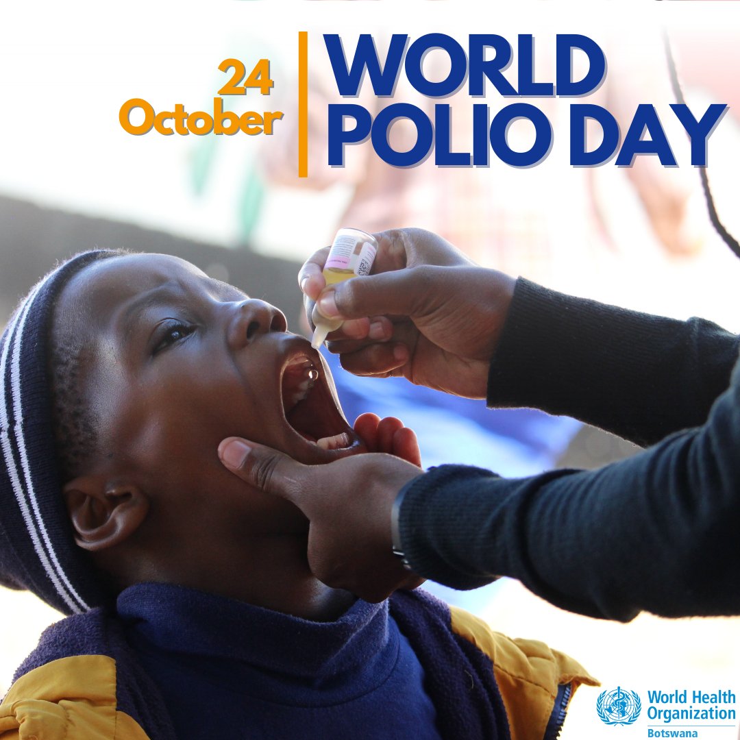 WHOBotswana's tweet photo. Today is #WorldPolioDay!

Polio has no cure, but it´s preventable through vaccination. Parents, make a difference - ensure your children are vaccinated &amp; help us #EndPolio.

Let's mark the day with a pledge to protect our children!
Together, we can create a polio-free Botswana. https://t.co/nhtZDKgqEV