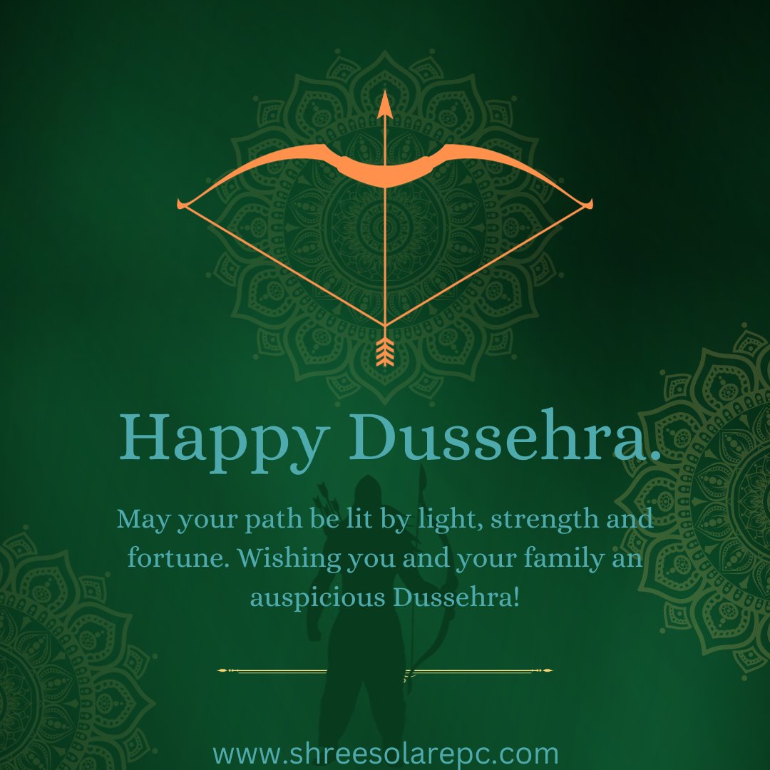 Shreesolarepc's tweet photo. May this festive season, marked by the victory of light over darkness, inspire us to continue harnessing the power of the sun for a brighter and more sustainable future. Happy Dussehra to you and your loved ones!  🎆
#Dussehra #Dussehra2023 #VijayaDashami2023  #विजयादशमी https://t.co/cSQbMHLwB4