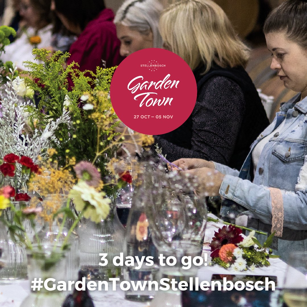 3 days to go until #GardenTownStellenbosch 🌻🎊 
With a diverse program of workshops, talks, &amp; captivating tours, there's something for everyone. Which event has caught your eye? 📖 gardentown.visitstellenbosch.org
#stellenbosch #visitstellenbosch #GardenTown2023  <a href="/StellMun/">Stellenbosch Municipality</a> <a href="/SboschVisio/">Stellenbosch Visio</a>