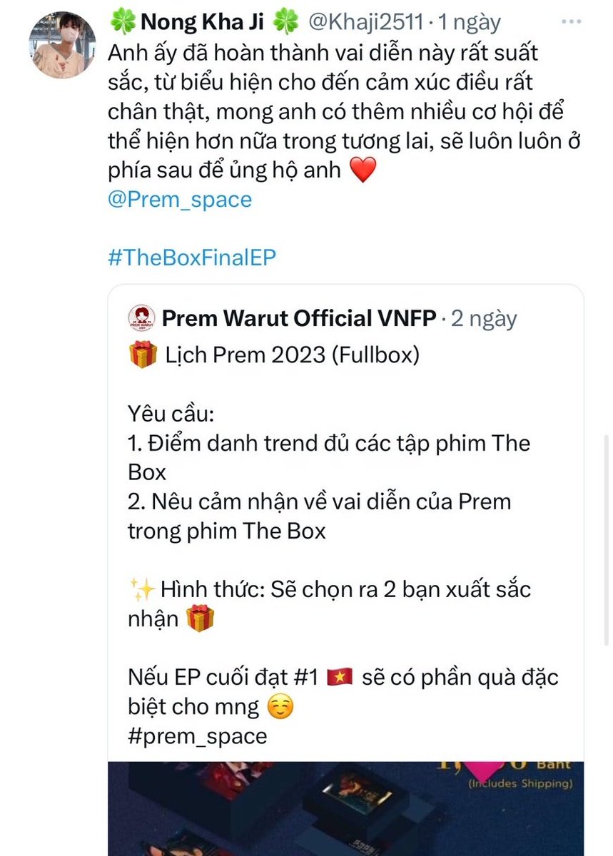 premwarut_vnfp's tweet photo. KẾT QUẢ GA🎉
Ad đã tìm ra 2 bạn thoả yêu cầu xứng đáng nhận phần quà
1.@Khaji2511
2.@Lynh_space
Cảm ơn như những lời nhận xét ngọt ngào mà 2 bạn dành cho P'Champ cũng như cho Anh nhà. Và sự đáng yêu đã dành thời gian tham gia trend💖
#prem_space #TheBoxFinalEP https://t.co/Nl3FpKIKRr