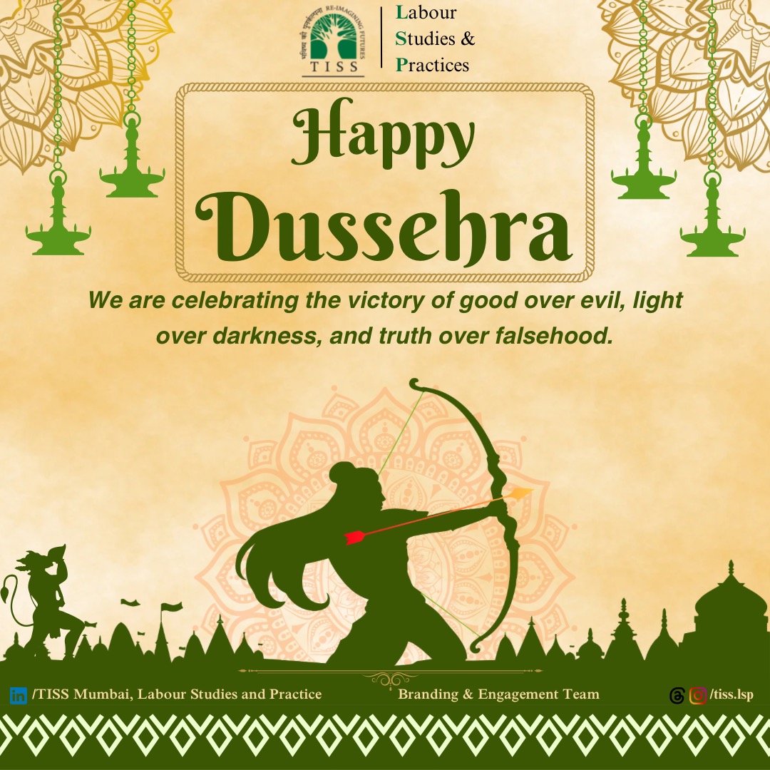 TISS_LSP's tweet photo. May the triumph of good over evil on Dussehra inspire us all to vanquish negativity from our lives. Let's burn our inner demons, embrace goodness, and spread positivity. ๐ช๐ #VictoryOfGood #FestivalOfLight #ConquerEvil #PositiveVibes #Dussehra #vijayadashmi https://t.co/rUkRRpZJU4